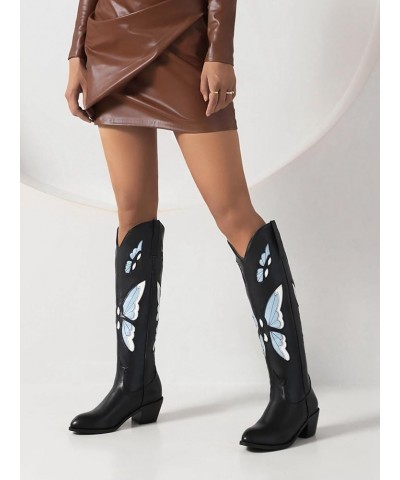 Women's Knee High Boots – Pointed Toe, Block Heel, High Fashion Footwear for the Modern Woman Black Blue $31.84 Boots