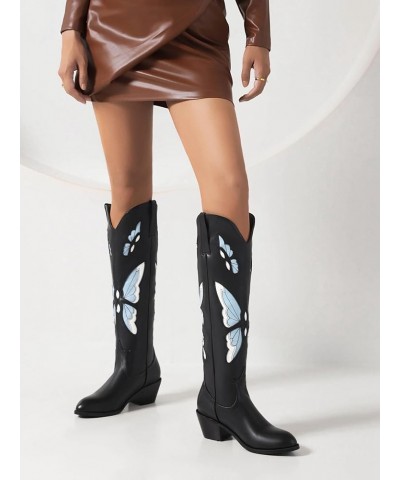 Women's Knee High Boots – Pointed Toe, Block Heel, High Fashion Footwear for the Modern Woman Black Blue $31.84 Boots