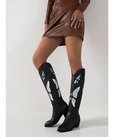 Women's Knee High Boots – Pointed Toe, Block Heel, High Fashion Footwear for the Modern Woman Black Blue $31.84 Boots