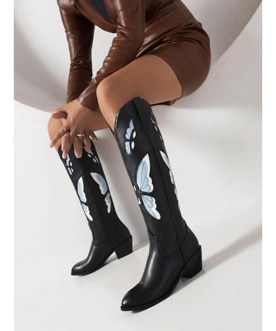 Women's Knee High Boots – Pointed Toe, Block Heel, High Fashion Footwear for the Modern Woman Black Blue $31.84 Boots