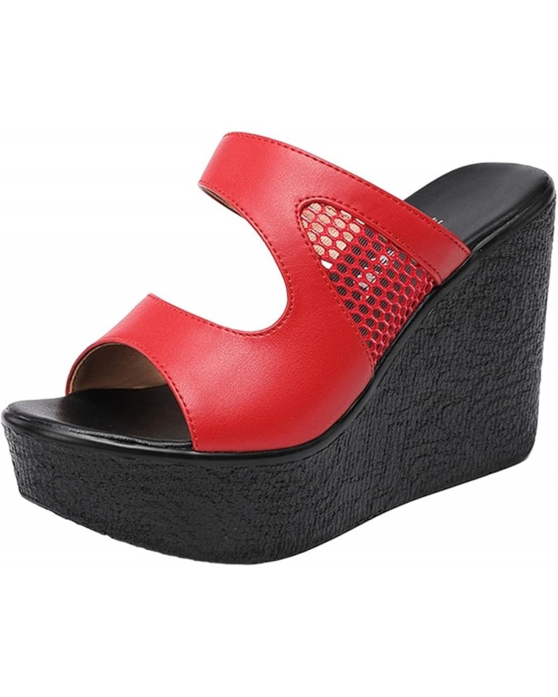 Women Walking Chunky Wedge Sandals,Open Toe Breathable Thick Bottom Slope Sandals High Tea Sandal (Red, 6.5) Red 7 $15.59 Ath...