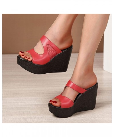 Women Walking Chunky Wedge Sandals,Open Toe Breathable Thick Bottom Slope Sandals High Tea Sandal (Red, 6.5) Red 7 $15.59 Ath...