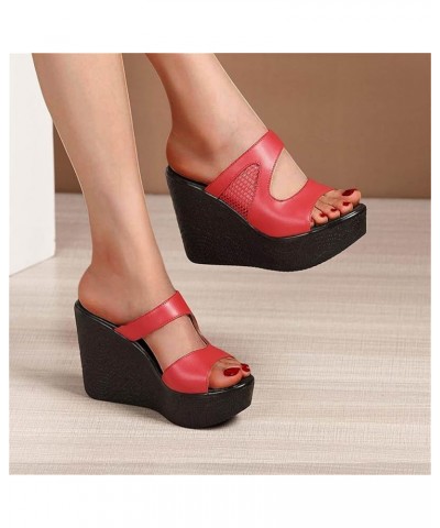 Women Walking Chunky Wedge Sandals,Open Toe Breathable Thick Bottom Slope Sandals High Tea Sandal (Red, 6.5) Red 7 $15.59 Ath...