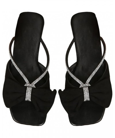 Women's Rhinestone Bow Open Toe Corduroy Flat Sandals Summer Casual Slide Sandals Black $14.96 Sandals