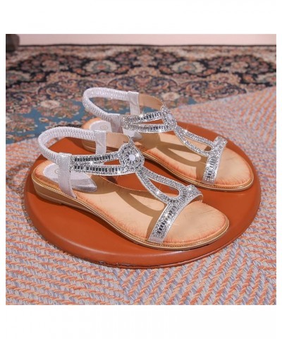 Ladies Summer Fashion Hollow Rhinestone Flat Bottom Bohemian Comfortable Large Size Beach Women Shoes Go (Black, 6.5) 6.5 Sil...