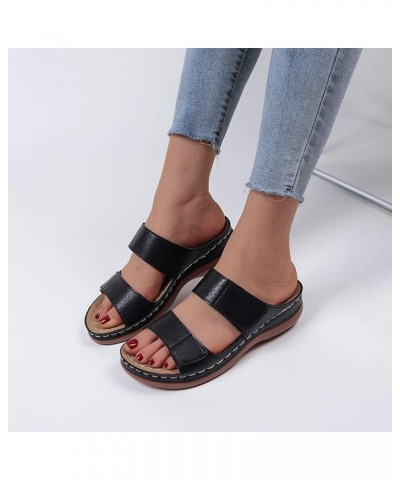 Women Sport Sandal Platform Flats Shoes Women Dressy Comfortable Silver Womens Sandals Sandalias De Mujer Flats Sandal Black-...