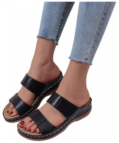 Women Sport Sandal Platform Flats Shoes Women Dressy Comfortable Silver Womens Sandals Sandalias De Mujer Flats Sandal Black-...