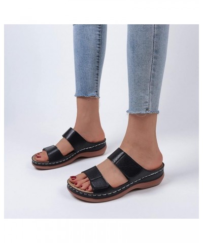 Women Sport Sandal Platform Flats Shoes Women Dressy Comfortable Silver Womens Sandals Sandalias De Mujer Flats Sandal Black-...