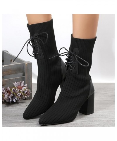 Women's Knee High Boots Fashion Chunky Block Heel Thick Solid High Ankle Heel Knitted Boots with Side Zippers 01_black $16.80...