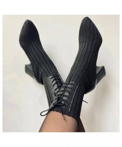 Women's Knee High Boots Fashion Chunky Block Heel Thick Solid High Ankle Heel Knitted Boots with Side Zippers 01_black $16.80...