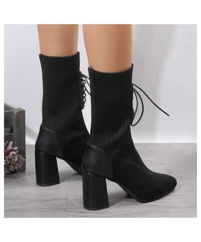 Women's Knee High Boots Fashion Chunky Block Heel Thick Solid High Ankle Heel Knitted Boots with Side Zippers 01_black $16.80...