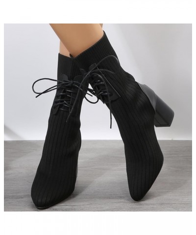 Women's Knee High Boots Fashion Chunky Block Heel Thick Solid High Ankle Heel Knitted Boots with Side Zippers 01_black $16.80...