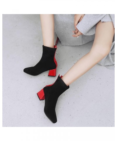 Women Block Heels Fashion Chelsea Ankle Boots Zip Red $26.07 Boots