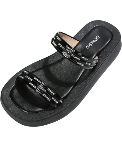 Fashion Women Beach Slip On Soft Sole Casual Open Toe Non Slip Flat Rhinestone Breathable Slippers Slippers Womens Black $9.9...