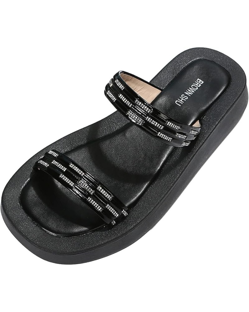 Fashion Women Beach Slip On Soft Sole Casual Open Toe Non Slip Flat Rhinestone Breathable Slippers Slippers Womens Black $9.9...