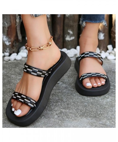 Fashion Women Beach Slip On Soft Sole Casual Open Toe Non Slip Flat Rhinestone Breathable Slippers Slippers Womens Black $9.9...