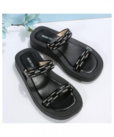 Fashion Women Beach Slip On Soft Sole Casual Open Toe Non Slip Flat Rhinestone Breathable Slippers Slippers Womens Black $9.9...