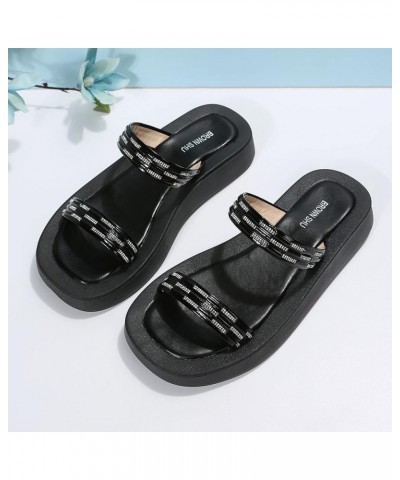 Fashion Women Beach Slip On Soft Sole Casual Open Toe Non Slip Flat Rhinestone Breathable Slippers Slippers Womens Black $9.9...