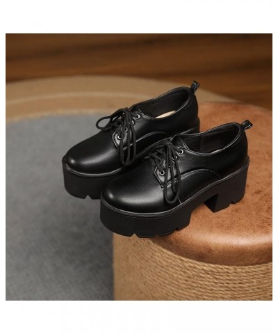 Women Autumn Platform Pumps Lace Up Round Toe Comfortable Thick Bottom High Heels Office Uniform Dress Shoes 40 Black $31.95 ...