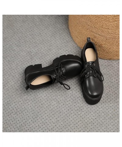 Women Autumn Platform Pumps Lace Up Round Toe Comfortable Thick Bottom High Heels Office Uniform Dress Shoes 40 Black $31.95 ...