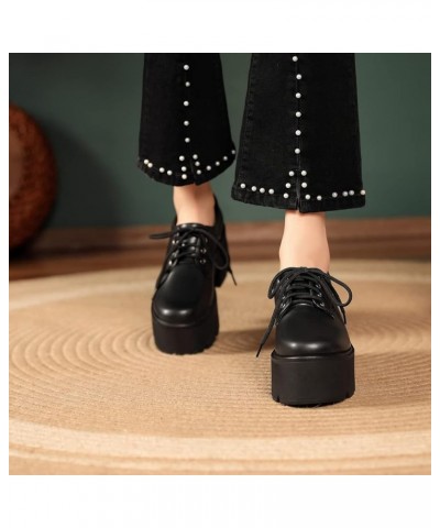 Women Autumn Platform Pumps Lace Up Round Toe Comfortable Thick Bottom High Heels Office Uniform Dress Shoes 40 Black $31.95 ...