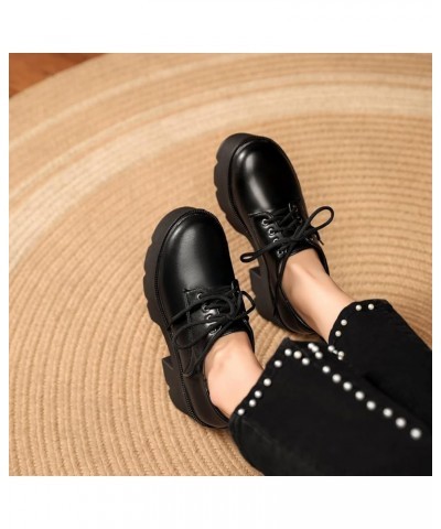 Women Autumn Platform Pumps Lace Up Round Toe Comfortable Thick Bottom High Heels Office Uniform Dress Shoes 40 Black $31.95 ...