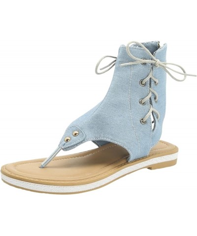 Large Clip Toe Sandals for Women Comfortable Flat Denim Lace Up Sandals on Tennis (BU2, 6.5) 9 Bu1 $25.20 Sandals