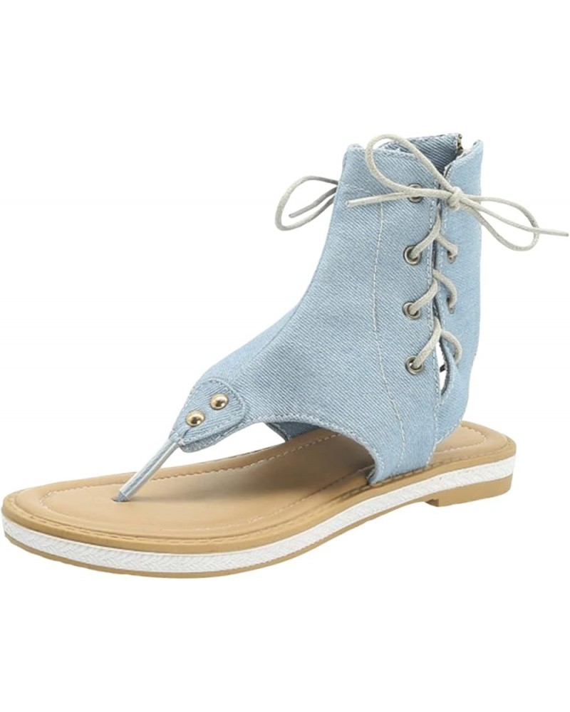 Large Clip Toe Sandals for Women Comfortable Flat Denim Lace Up Sandals on Tennis (BU2, 6.5) 9 Bu1 $25.20 Sandals