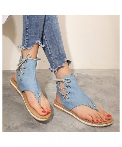 Large Clip Toe Sandals for Women Comfortable Flat Denim Lace Up Sandals on Tennis (BU2, 6.5) 9 Bu1 $25.20 Sandals