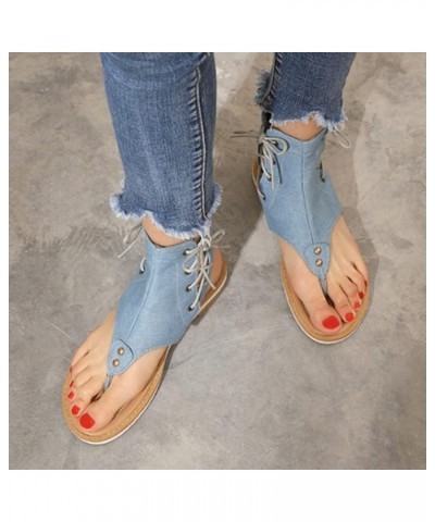 Large Clip Toe Sandals for Women Comfortable Flat Denim Lace Up Sandals on Tennis (BU2, 6.5) 9 Bu1 $25.20 Sandals