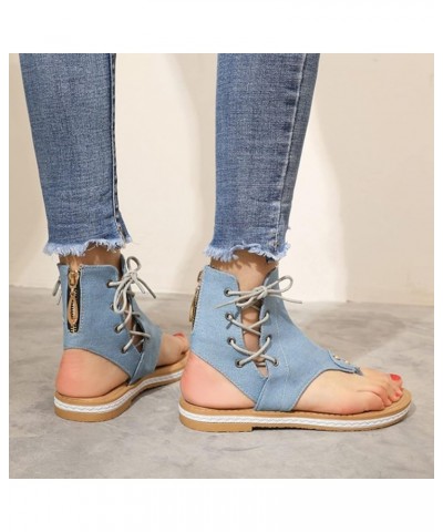 Large Clip Toe Sandals for Women Comfortable Flat Denim Lace Up Sandals on Tennis (BU2, 6.5) 9 Bu1 $25.20 Sandals