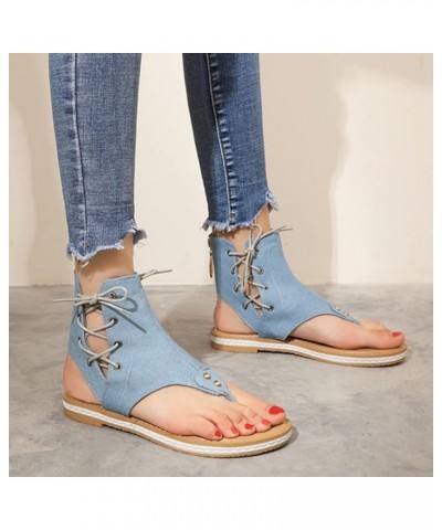 Large Clip Toe Sandals for Women Comfortable Flat Denim Lace Up Sandals on Tennis (BU2, 6.5) 9 Bu1 $25.20 Sandals