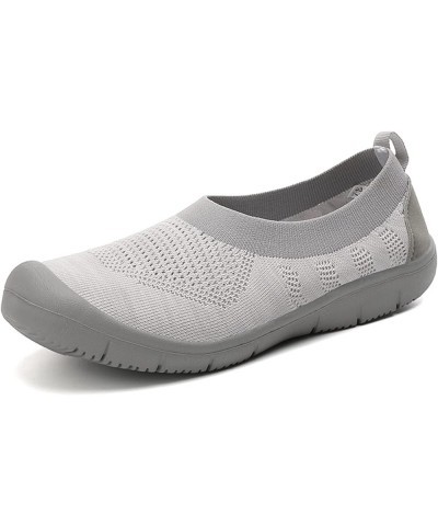 Women's Easy Slip on Sock Shoes Round Toe Mesh Nurse Flat Sneakers Work Loafers Light Grey $16.80 Athletic Shoes