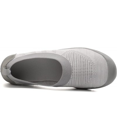 Women's Easy Slip on Sock Shoes Round Toe Mesh Nurse Flat Sneakers Work Loafers Light Grey $16.80 Athletic Shoes