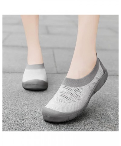 Women's Easy Slip on Sock Shoes Round Toe Mesh Nurse Flat Sneakers Work Loafers Light Grey $16.80 Athletic Shoes