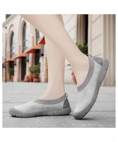 Women's Easy Slip on Sock Shoes Round Toe Mesh Nurse Flat Sneakers Work Loafers Light Grey $16.80 Athletic Shoes