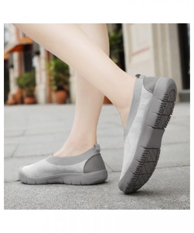 Women's Easy Slip on Sock Shoes Round Toe Mesh Nurse Flat Sneakers Work Loafers Light Grey $16.80 Athletic Shoes