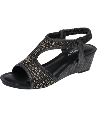 Women Slide Sandals Adjustable Women Shoes With Diamond Roman Sandals Women Wedge Heel Comfortable Women Slides Men Black $20...