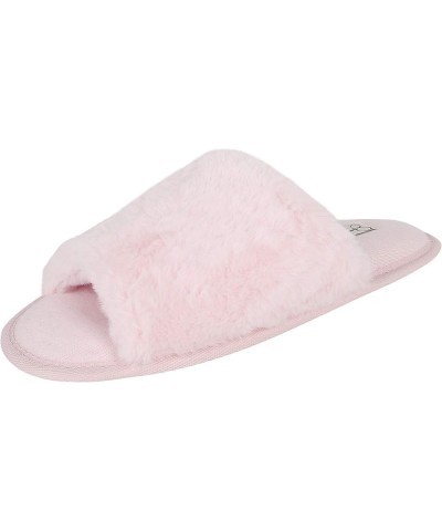 Women's Plush Faux Fur Fuzzy Slide on Open Toe Slipper with Memory Foam Pink $18.86 Slippers