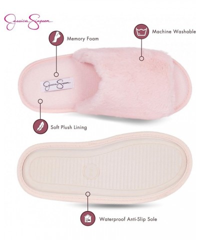 Women's Plush Faux Fur Fuzzy Slide on Open Toe Slipper with Memory Foam Pink $18.86 Slippers