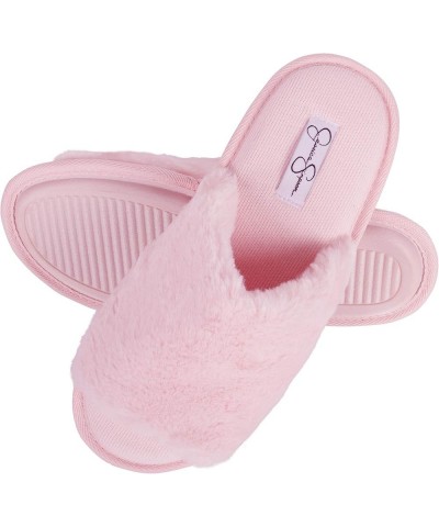 Women's Plush Faux Fur Fuzzy Slide on Open Toe Slipper with Memory Foam Pink $18.86 Slippers