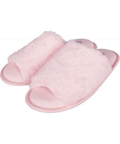 Women's Plush Faux Fur Fuzzy Slide on Open Toe Slipper with Memory Foam Pink $18.86 Slippers