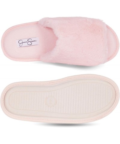 Women's Plush Faux Fur Fuzzy Slide on Open Toe Slipper with Memory Foam Pink $18.86 Slippers