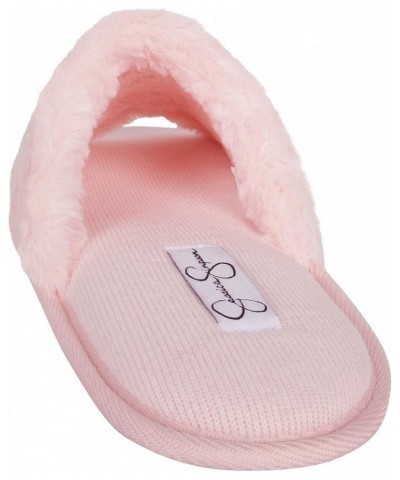 Women's Plush Faux Fur Fuzzy Slide on Open Toe Slipper with Memory Foam Pink $18.86 Slippers