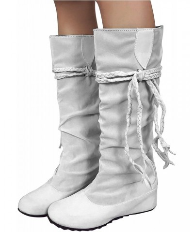 Women Ladies Low Hidden Wedge Boots Wide Calf Knee High Pull On Fall Weather Winter Boots Lace Up Slouchy Boots $16.79 Boots