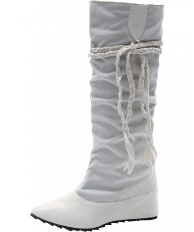 Women Ladies Low Hidden Wedge Boots Wide Calf Knee High Pull On Fall Weather Winter Boots Lace Up Slouchy Boots $16.79 Boots