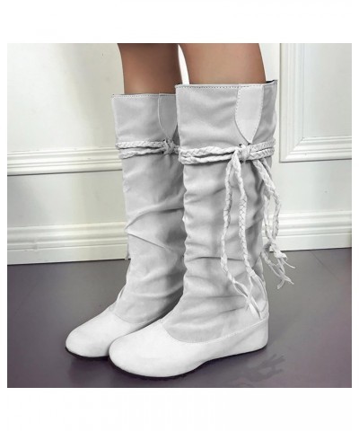 Women Ladies Low Hidden Wedge Boots Wide Calf Knee High Pull On Fall Weather Winter Boots Lace Up Slouchy Boots $16.79 Boots