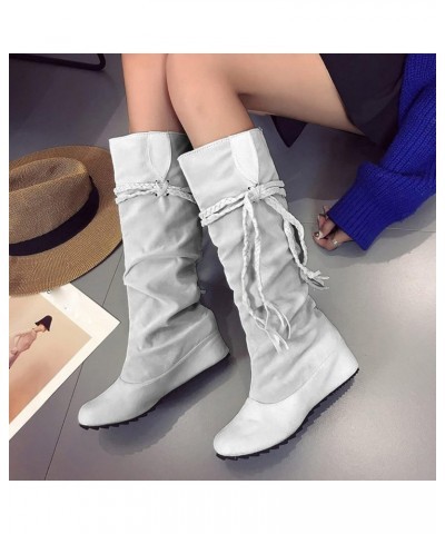 Women Ladies Low Hidden Wedge Boots Wide Calf Knee High Pull On Fall Weather Winter Boots Lace Up Slouchy Boots $16.79 Boots