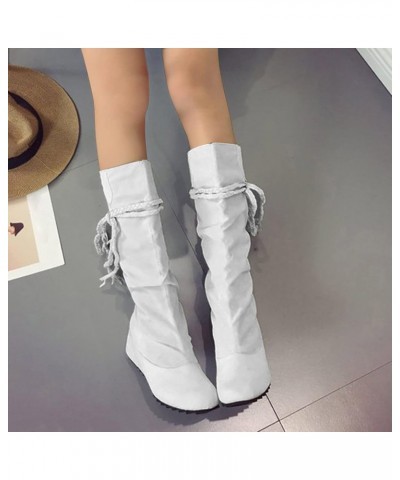 Women Ladies Low Hidden Wedge Boots Wide Calf Knee High Pull On Fall Weather Winter Boots Lace Up Slouchy Boots $16.79 Boots