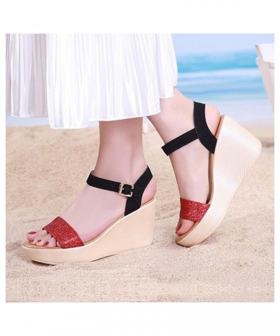 Women's Glitter Open Toe Platform Wedge Sandals with Adjustable Ankle Sequins Summer Slingback Wedding Dress Sandal Black $25...